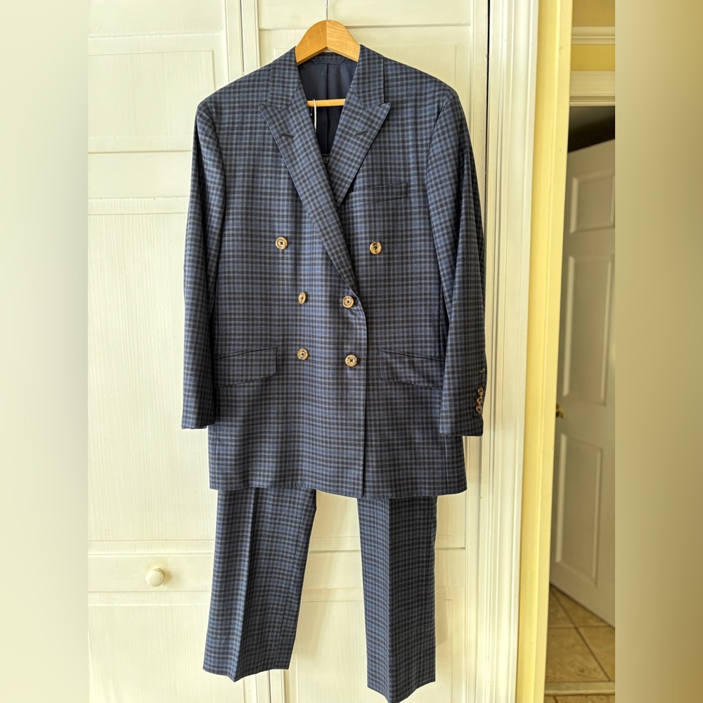 Navy Plaid Oxxford Clothes Suit and Pants